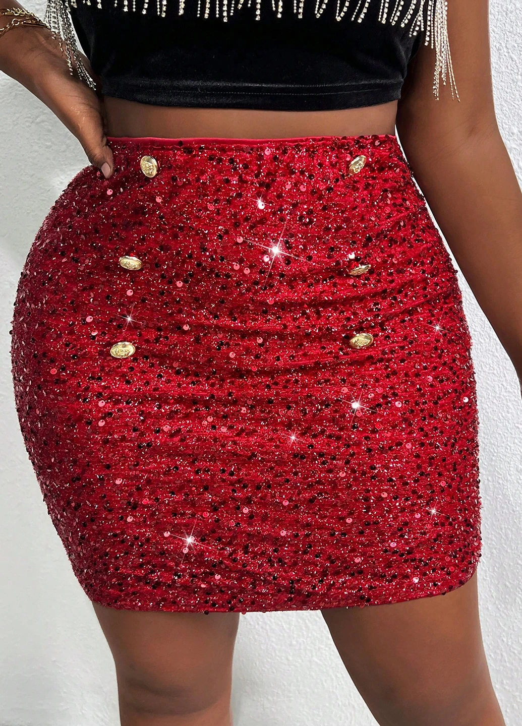 Красная коктейльный однотонная юбка SHEIN