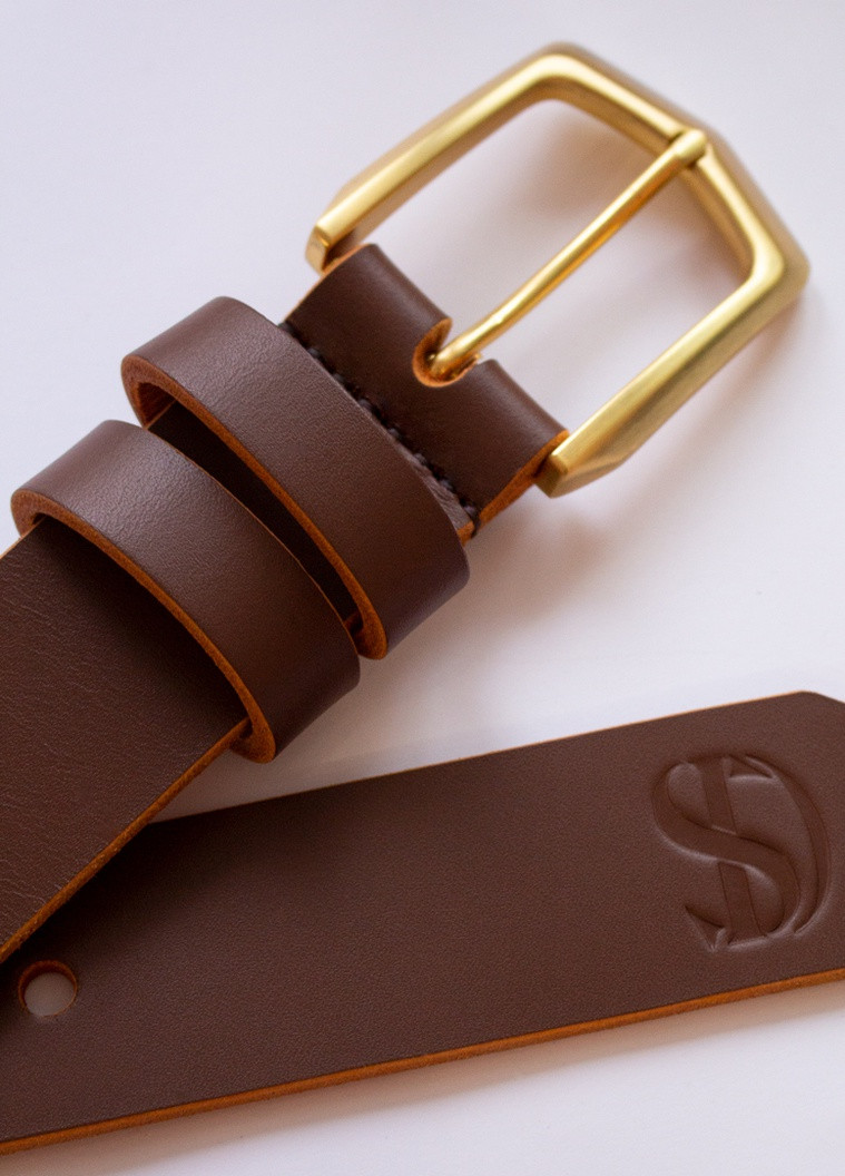 Ремень кожаный коньяк с латунной пряжкой SD Leather (256442852)