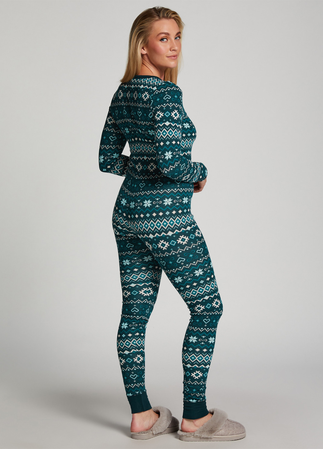 Комбінезон Hunkemoller орнамент темно-бірюзовий домашній поліестер