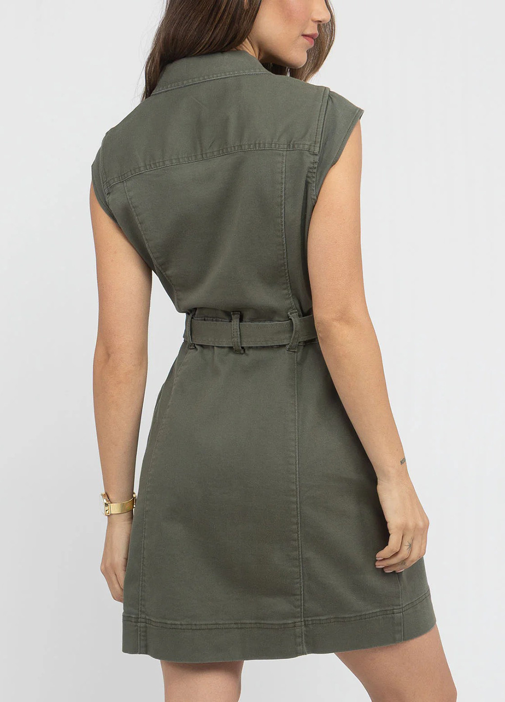 Оливковое джинсовое, кэжуал платье рубашка U.S. Polo Assn. однотонное