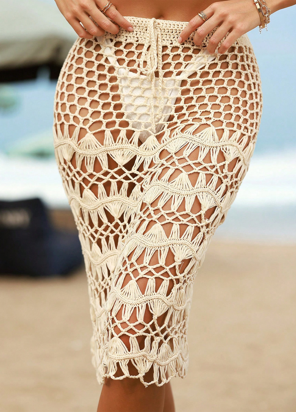 Кремовая пляжный однотонная юбка SHEIN карандаш