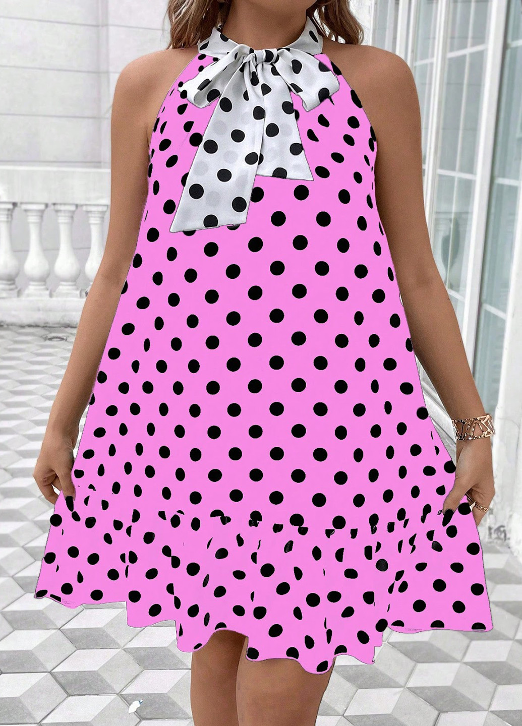 Рожева кежуал сукня а-силует SHEIN в горошок