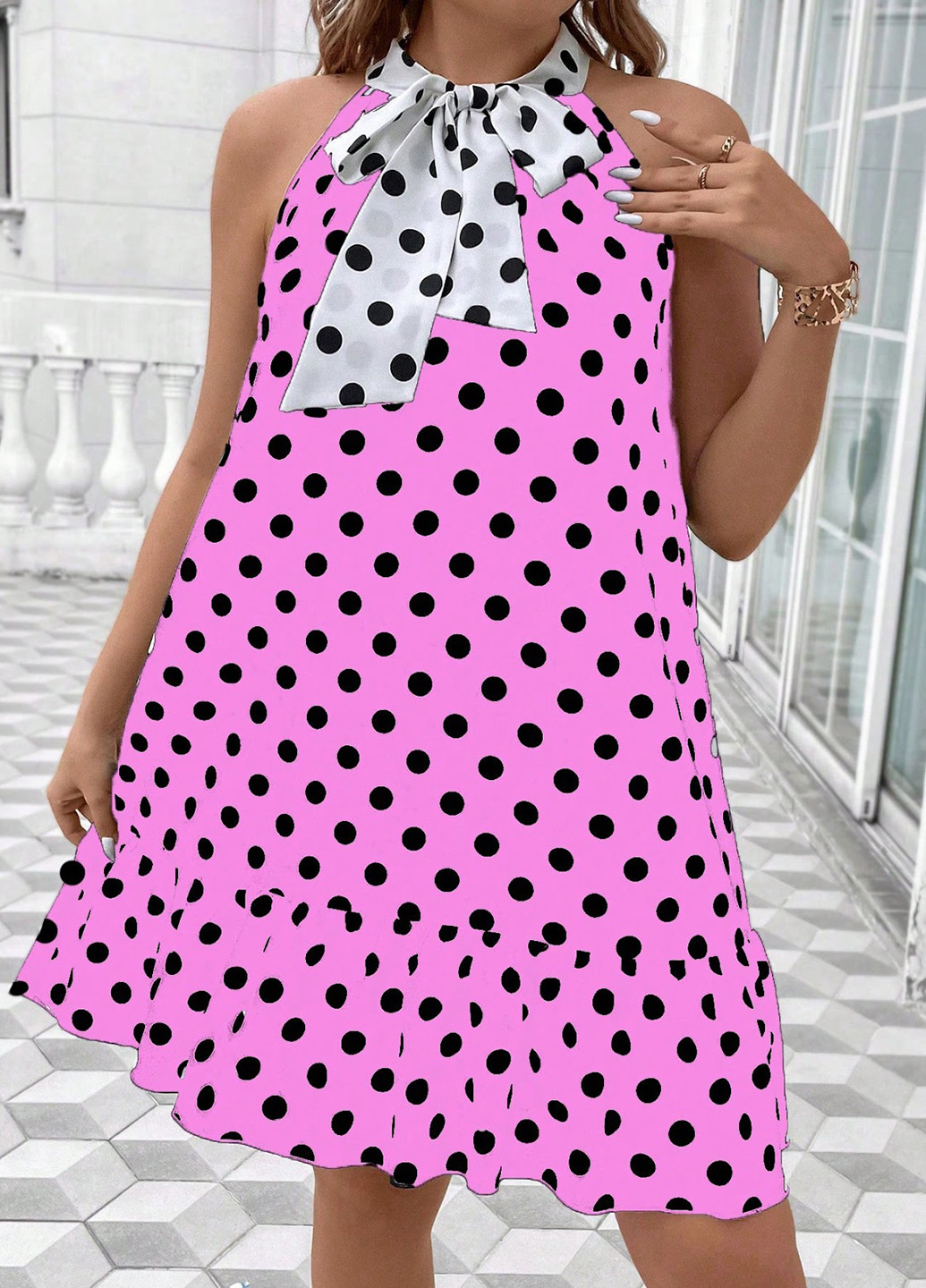 Рожева кежуал сукня а-силует SHEIN в горошок