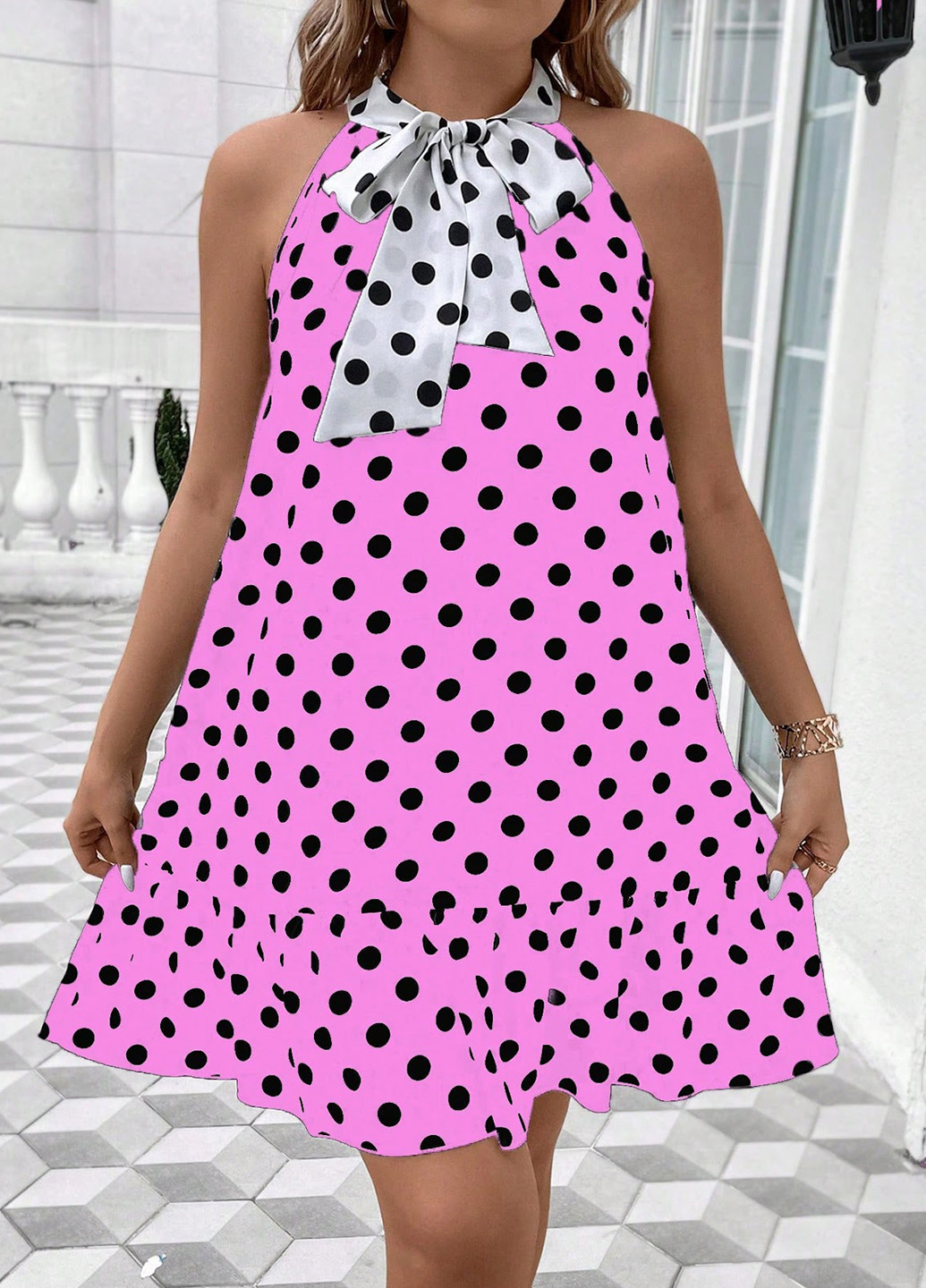 Рожева кежуал сукня а-силует SHEIN в горошок