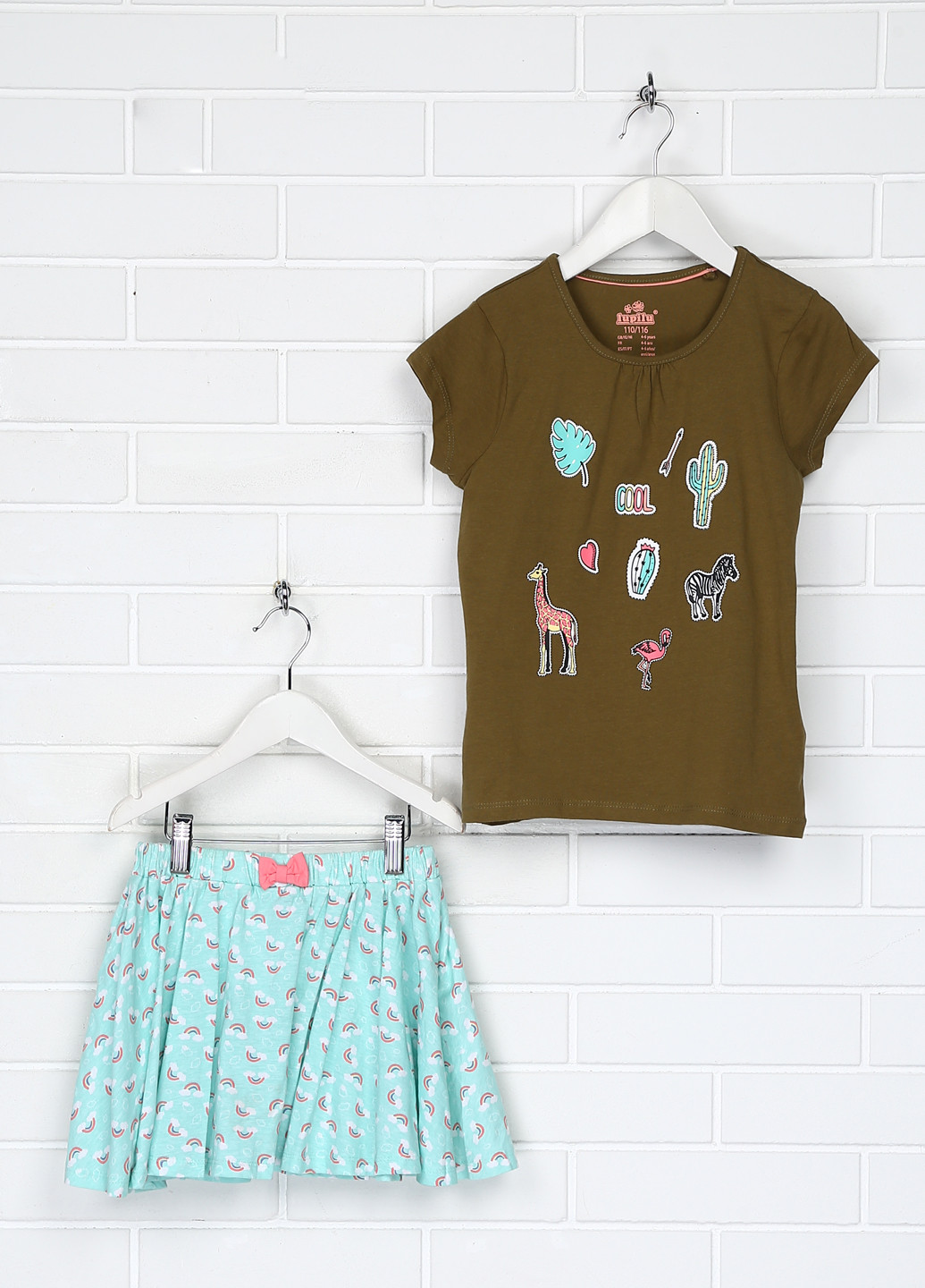 Оливковый (хаки) летний комплект (футболка, юбка) Lupilu