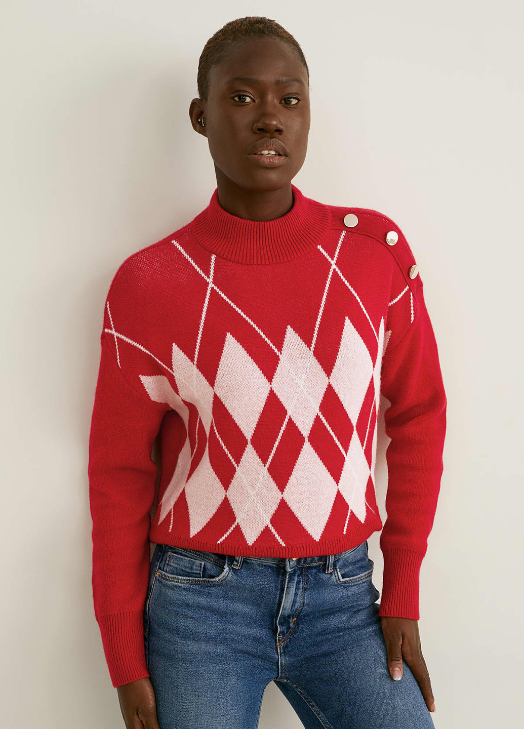 Красный зимний свитер джемпер C&A
