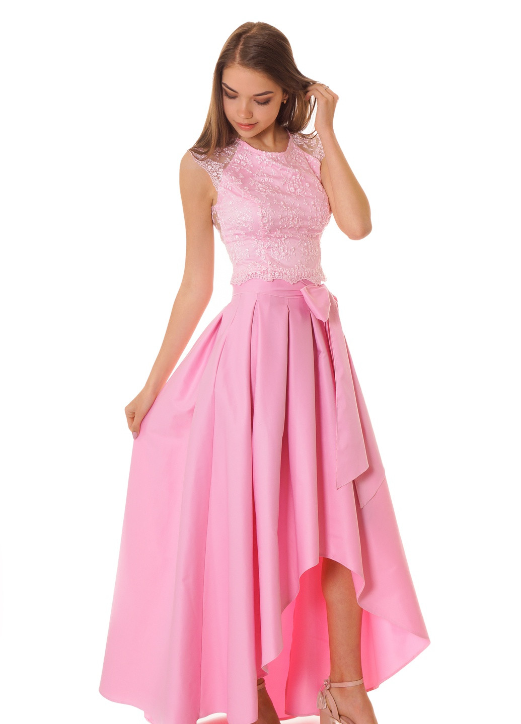 Юбочный костюм нарядного стиля розового цвета ITSMINE юбочный однотонный розовый вечерний кружево, полиэстер, хлопок