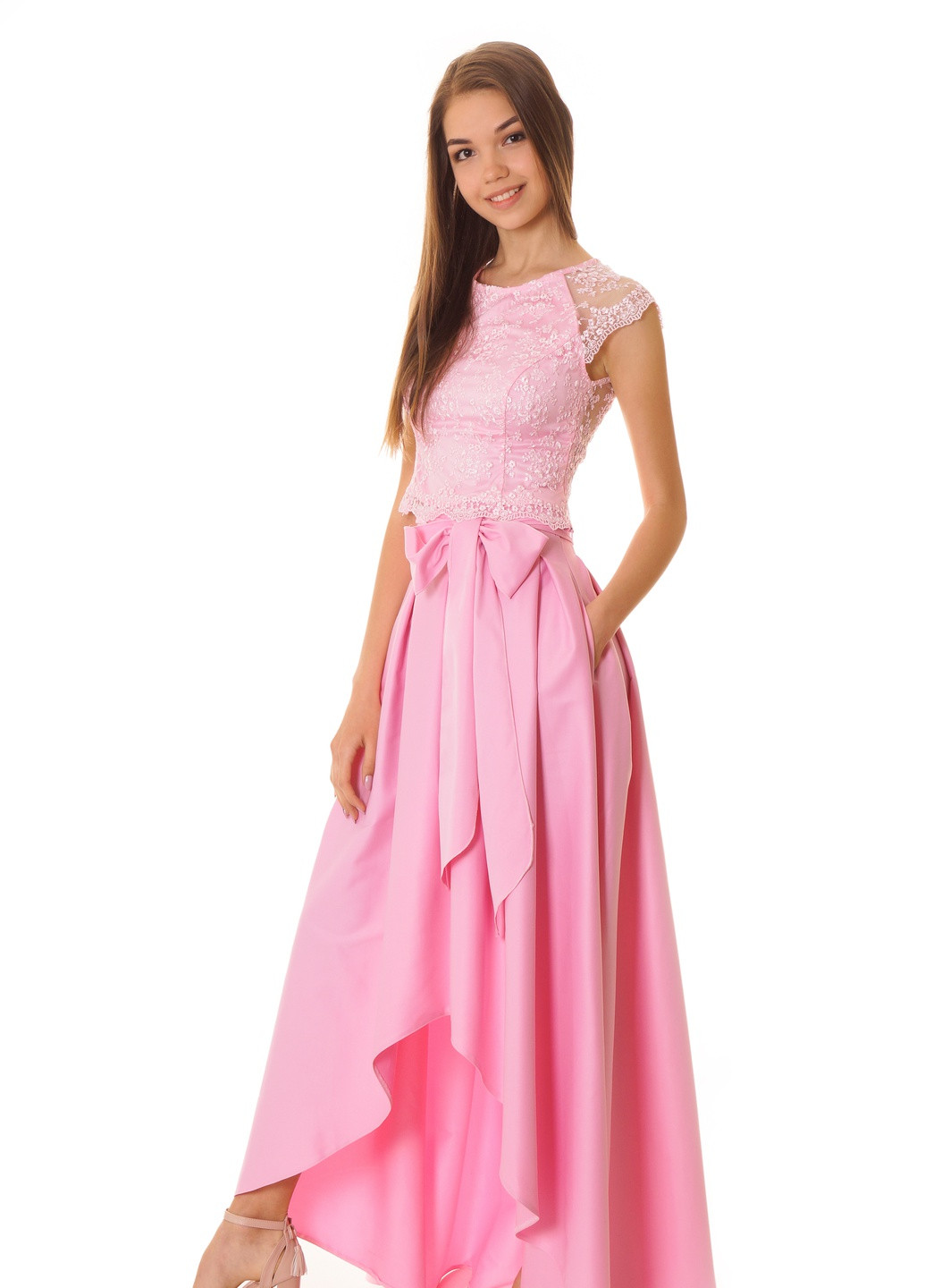 Юбочный костюм нарядного стиля розового цвета ITSMINE юбочный однотонный розовый вечерний кружево, полиэстер, хлопок