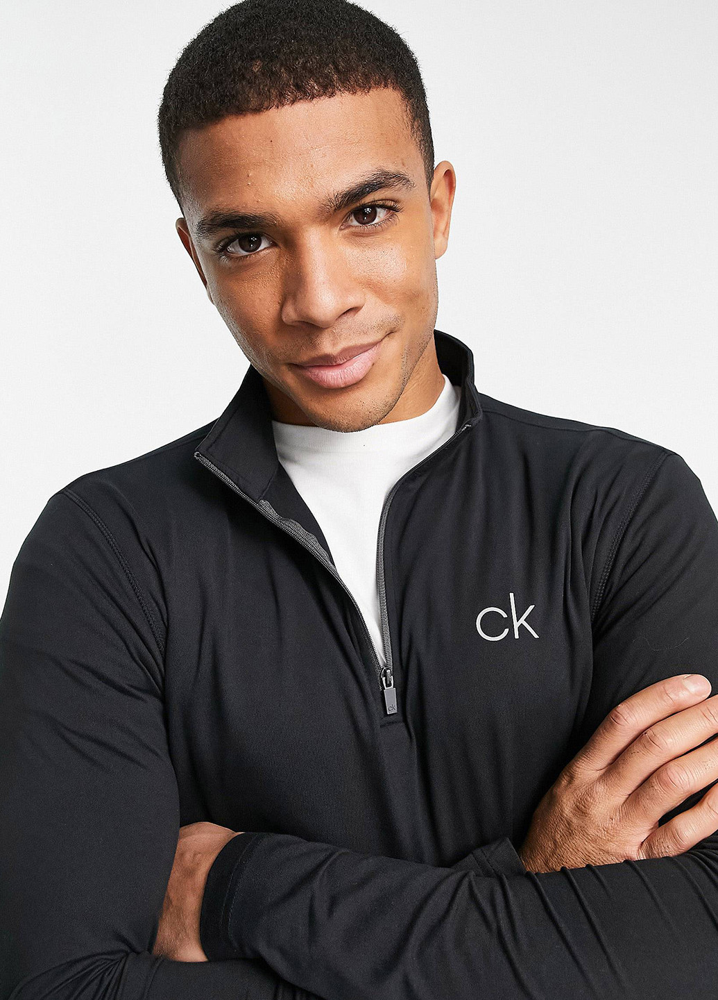 Гольф Calvin Klein с длинным рукавом однотонный чёрный спортивный полиэстер