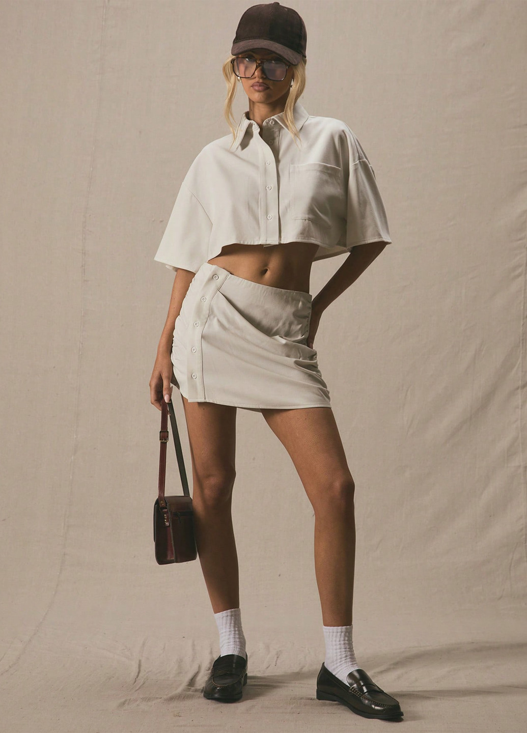 Кремовая кэжуал однотонная юбка SHEIN а-силуэта (трапеция)