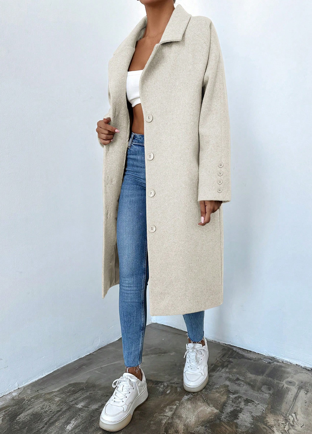 Кремове зимнє Пальто однобортне SHEIN