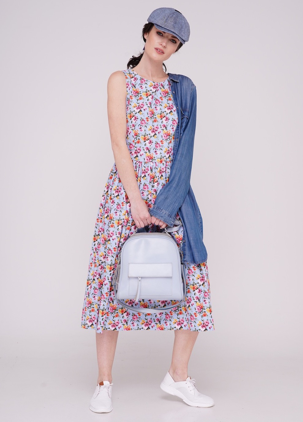 Комбінована кежуал сукня марта-м трояндочки 1 на блакитному Jet з квітковим принтом