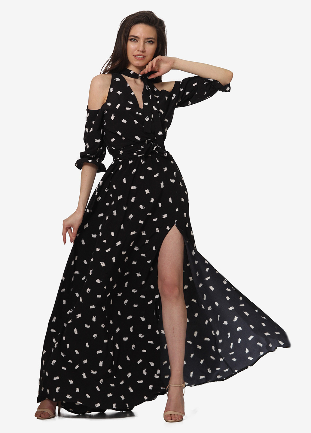 Чорна кежуал сукня, сукня кльош Lila Kass з абстрактним візерунком