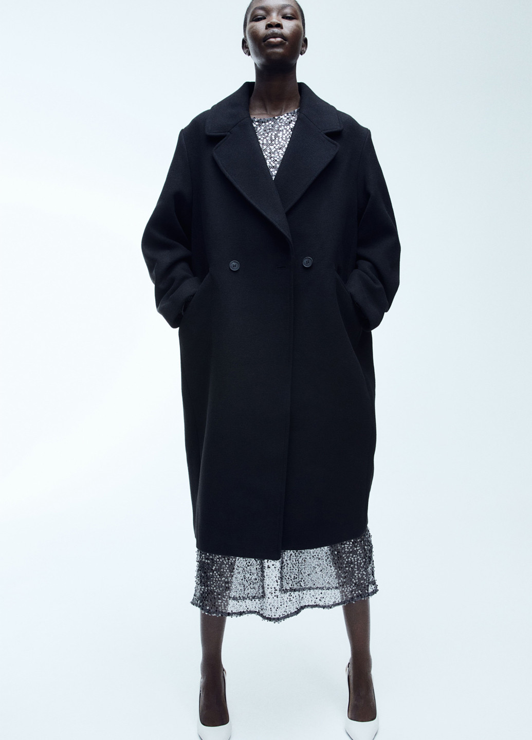 Чорне демісезонне Пальто двобортне H&M