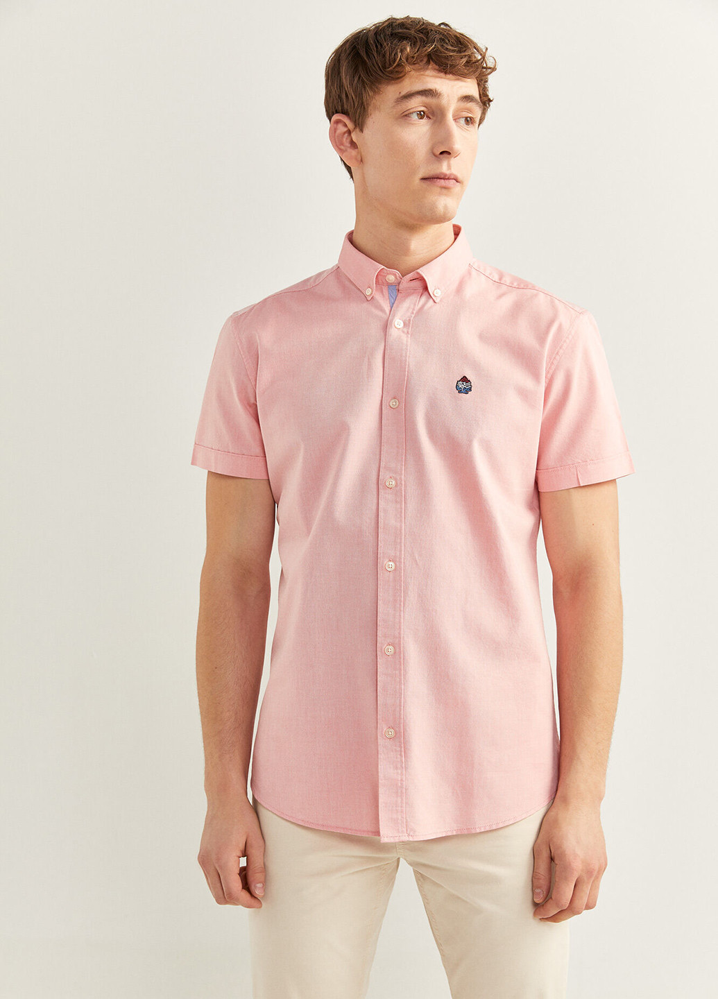 Светло-розовая кэжуал рубашка однотонная Springfield