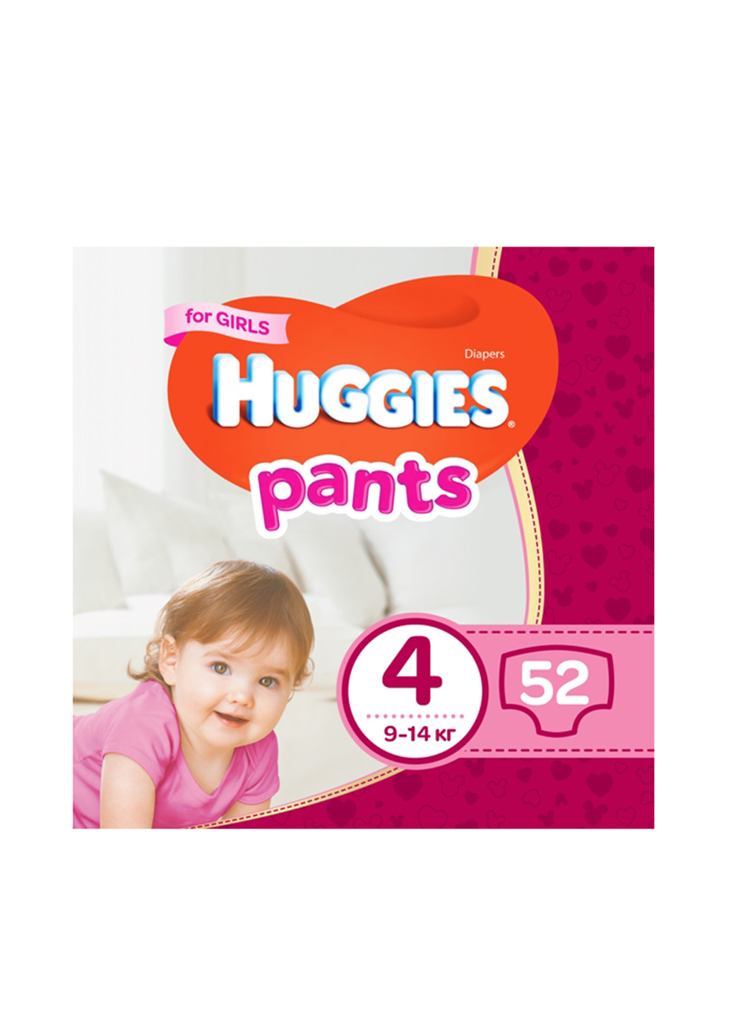Підгузки-трусики Pants для дівчаток 4 (9-14 кг), Mega Pack, (52 шт.) Huggies (130948121)