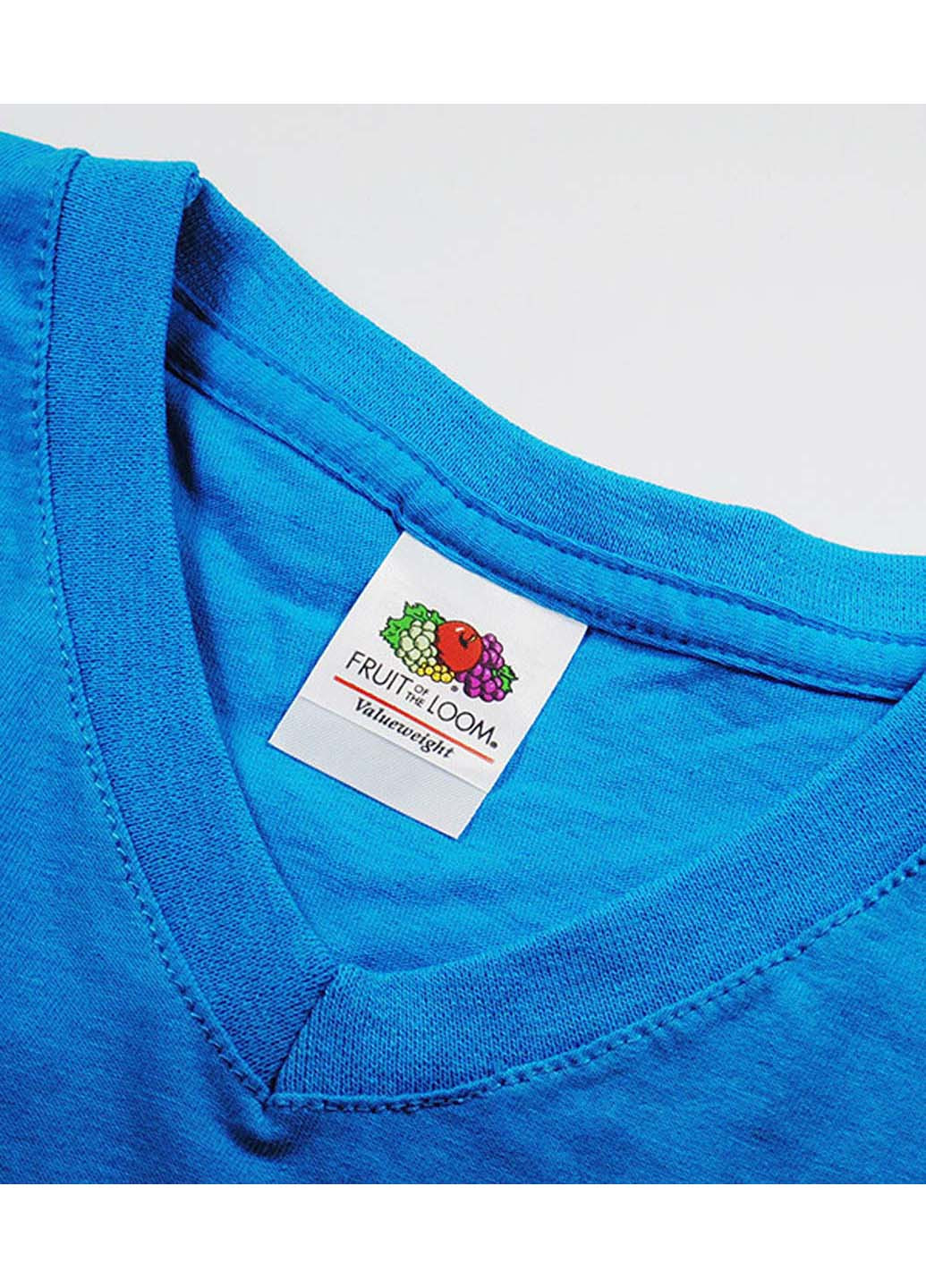 Голубая футболка Fruit of the Loom Valueweight v-neck