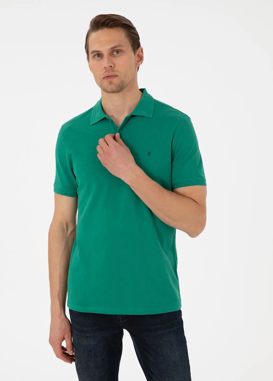 Зеленая футболка-поло для мужчин Pierre Cardin однотонная