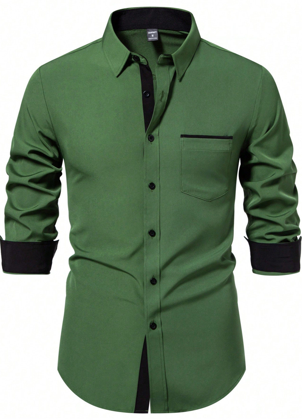 Зеленая кэжуал, классическая рубашка однотонная SHEIN