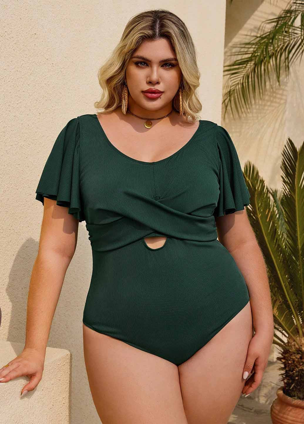 Темно-зеленый демисезонный купальник слитный SHEIN