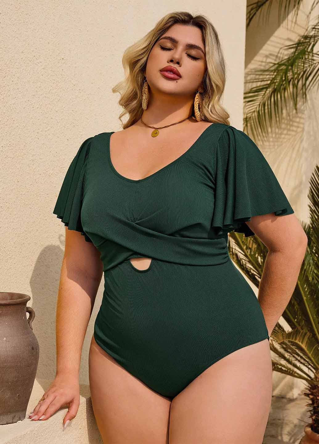 Темно-зеленый демисезонный купальник слитный SHEIN