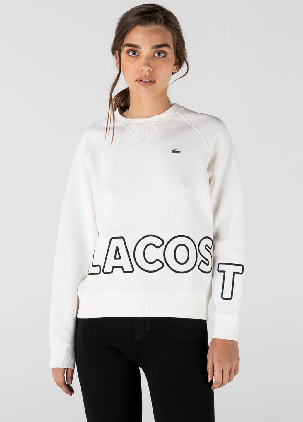 Свитшот Lacoste - Прямой крой логотип белый спортивный, кэжуал хлопок - (276537825)
