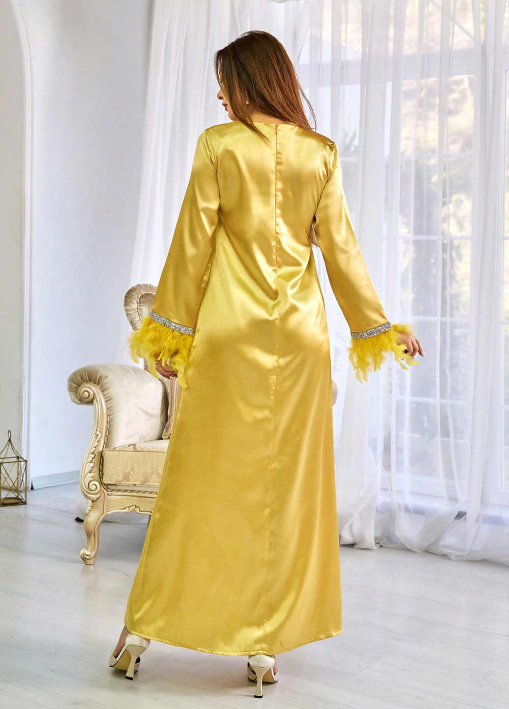 Персиковое вечернее платье а-силуэт SHEIN однотонное