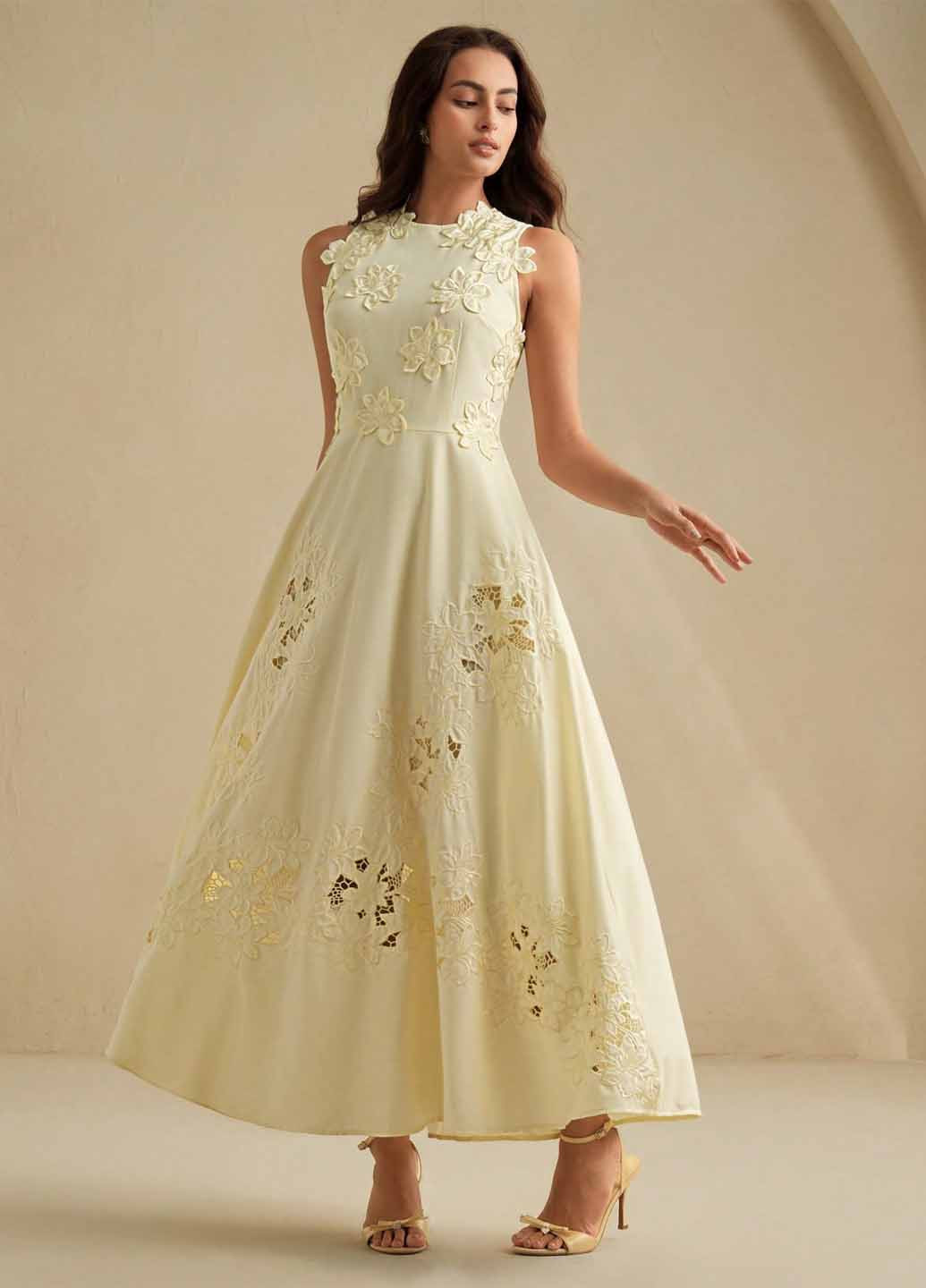 Світло-жовтий вечірня сукня а-силует SHEIN однотонна