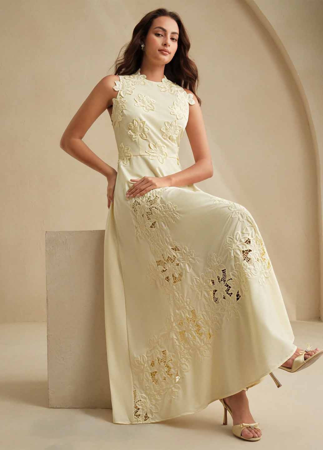 Світло-жовтий вечірня сукня а-силует SHEIN однотонна