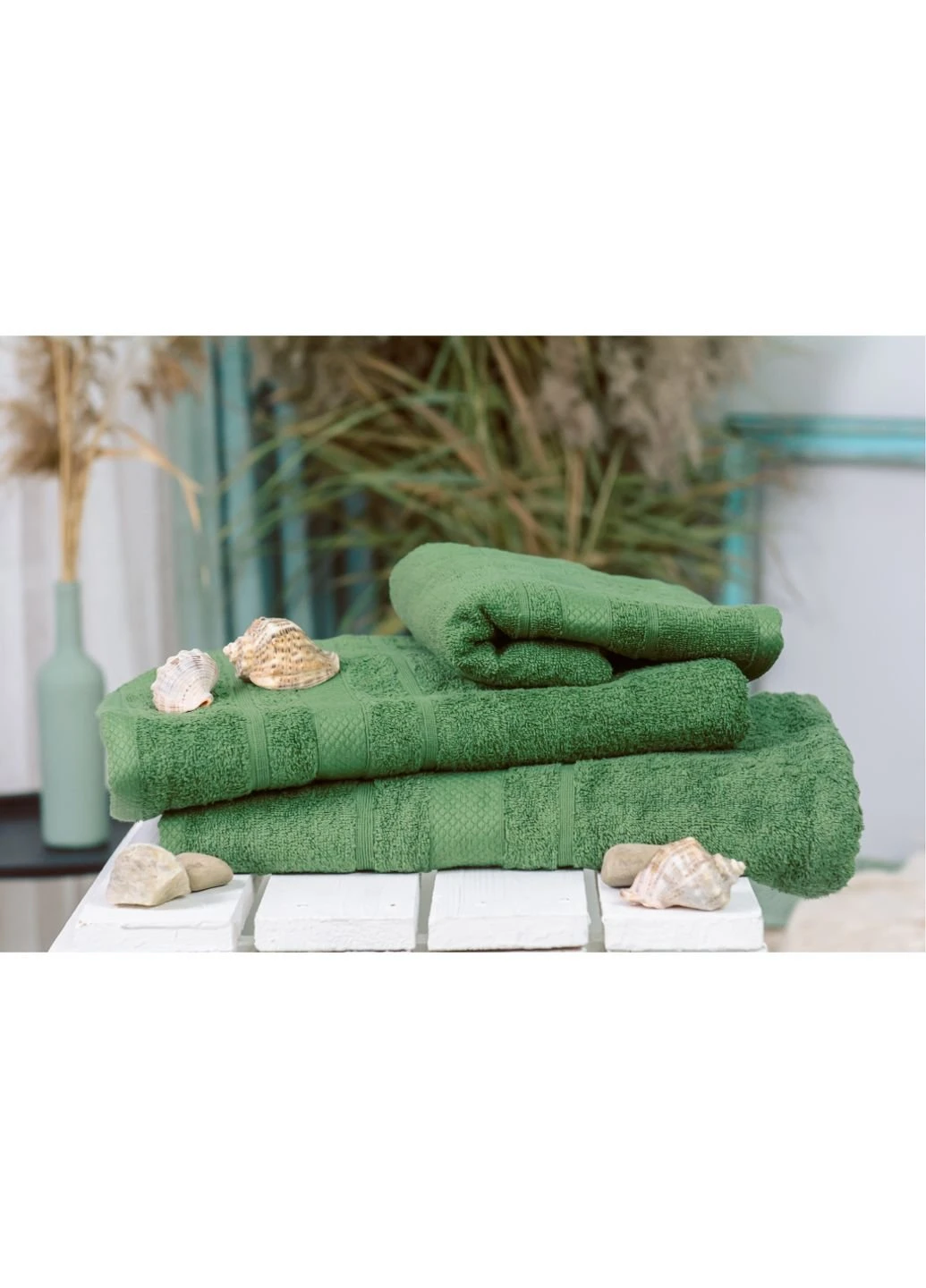 Рушник набір банних №5079 Elite SoftNess Military 50х90, 70х140, 10 (2200003981735) Mirson зелений