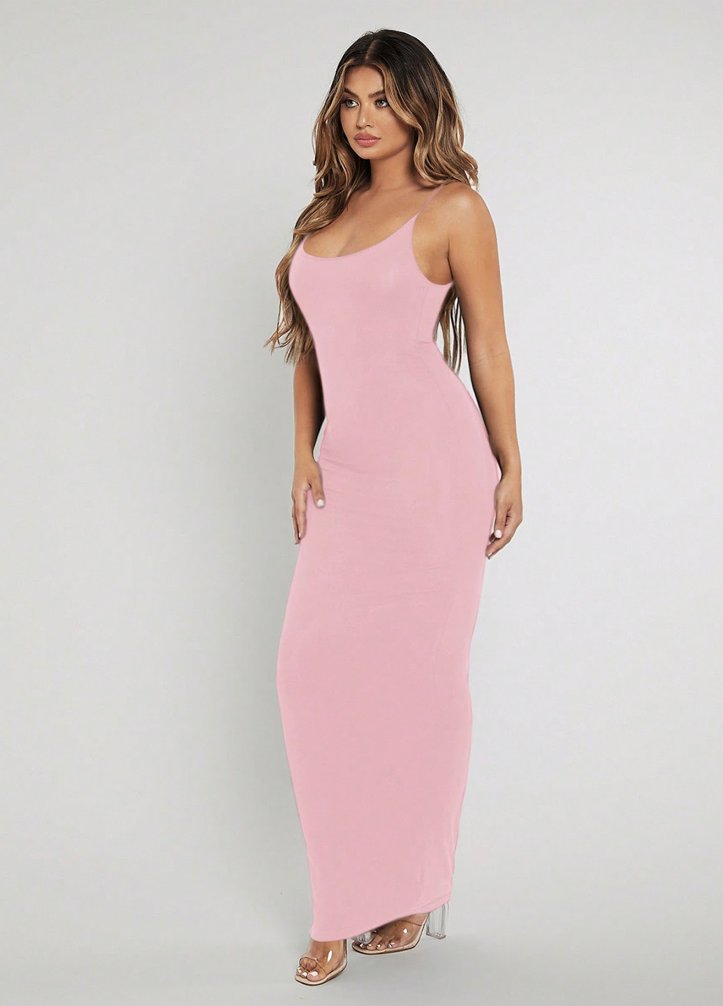 Светло-розовое кэжуал платье силуэтная, платье-майка, с открытой спиной SHEIN однотонное