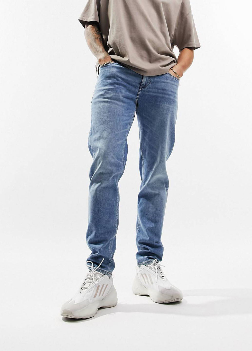 Голубые демисезонные прямые джинсы Asos
