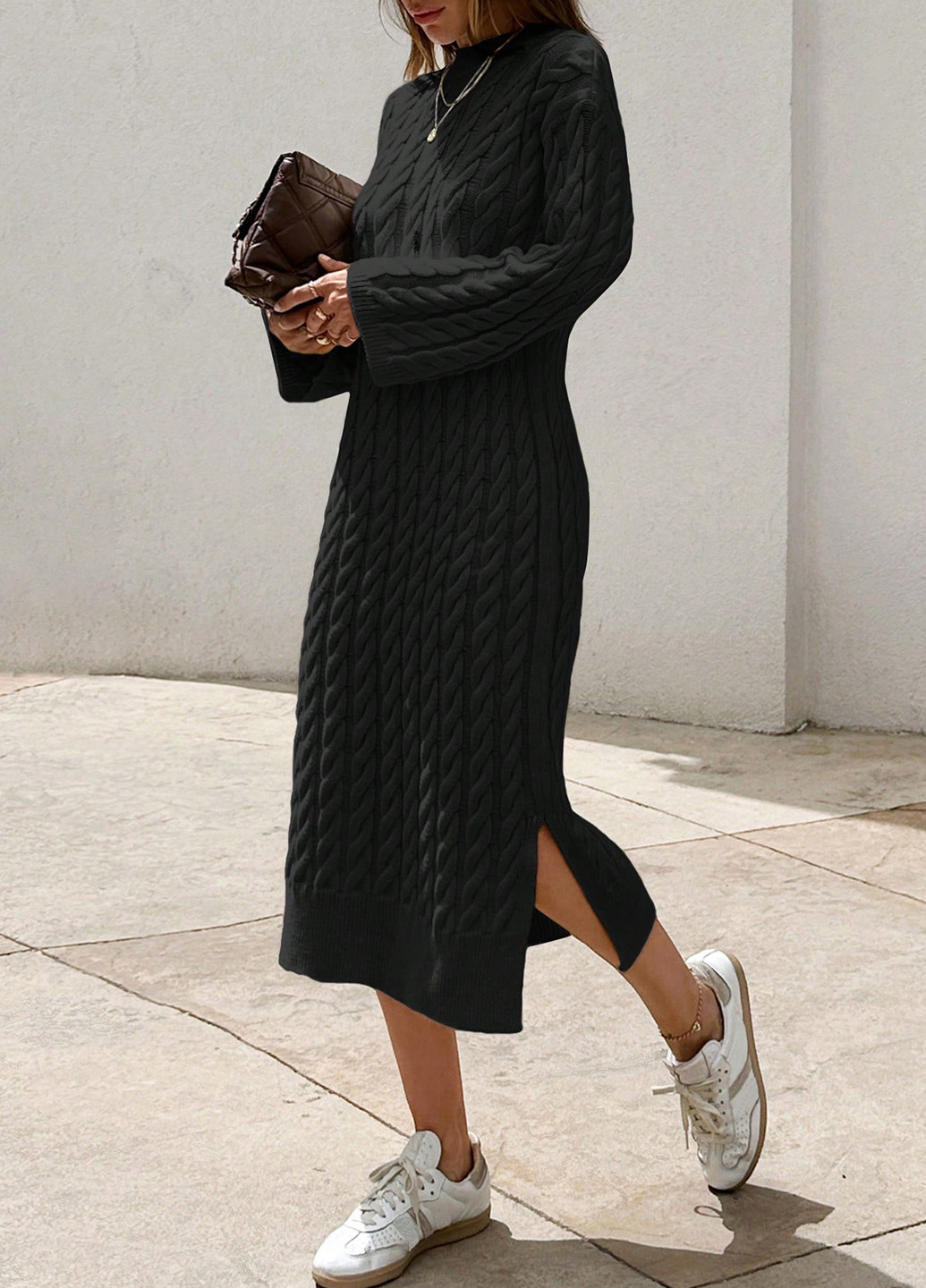 Черное кэжуал платье платье-свитер SHEIN однотонное