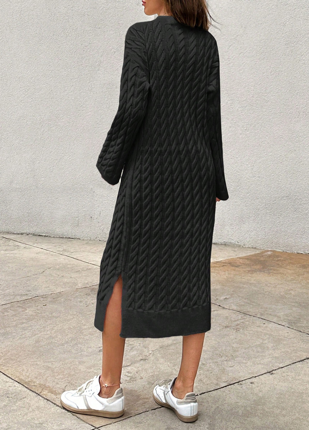 Черное кэжуал платье платье-свитер SHEIN однотонное
