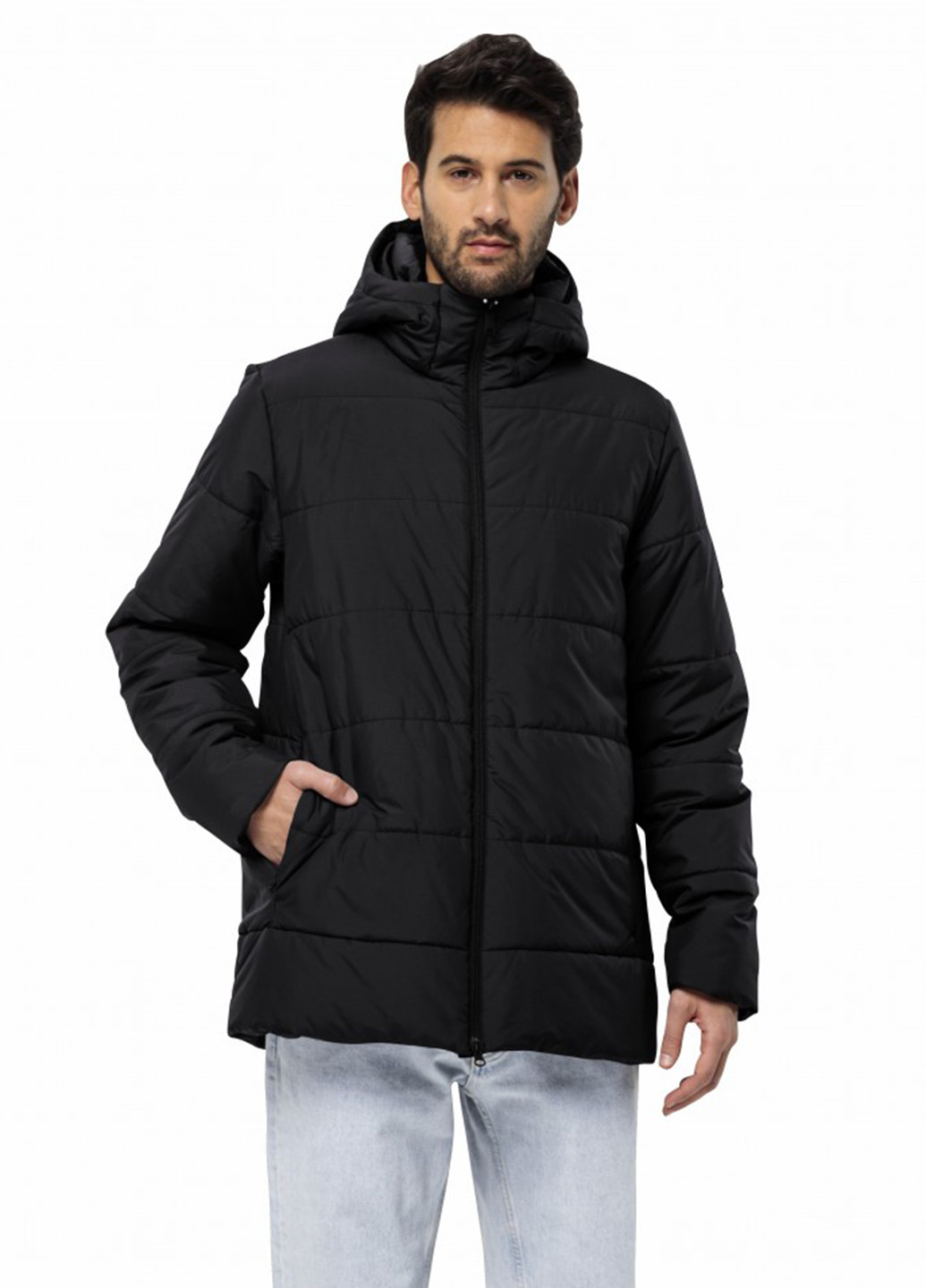 Черная демисезонная куртка Jack Wolfskin DEUTZER LONG JKT M