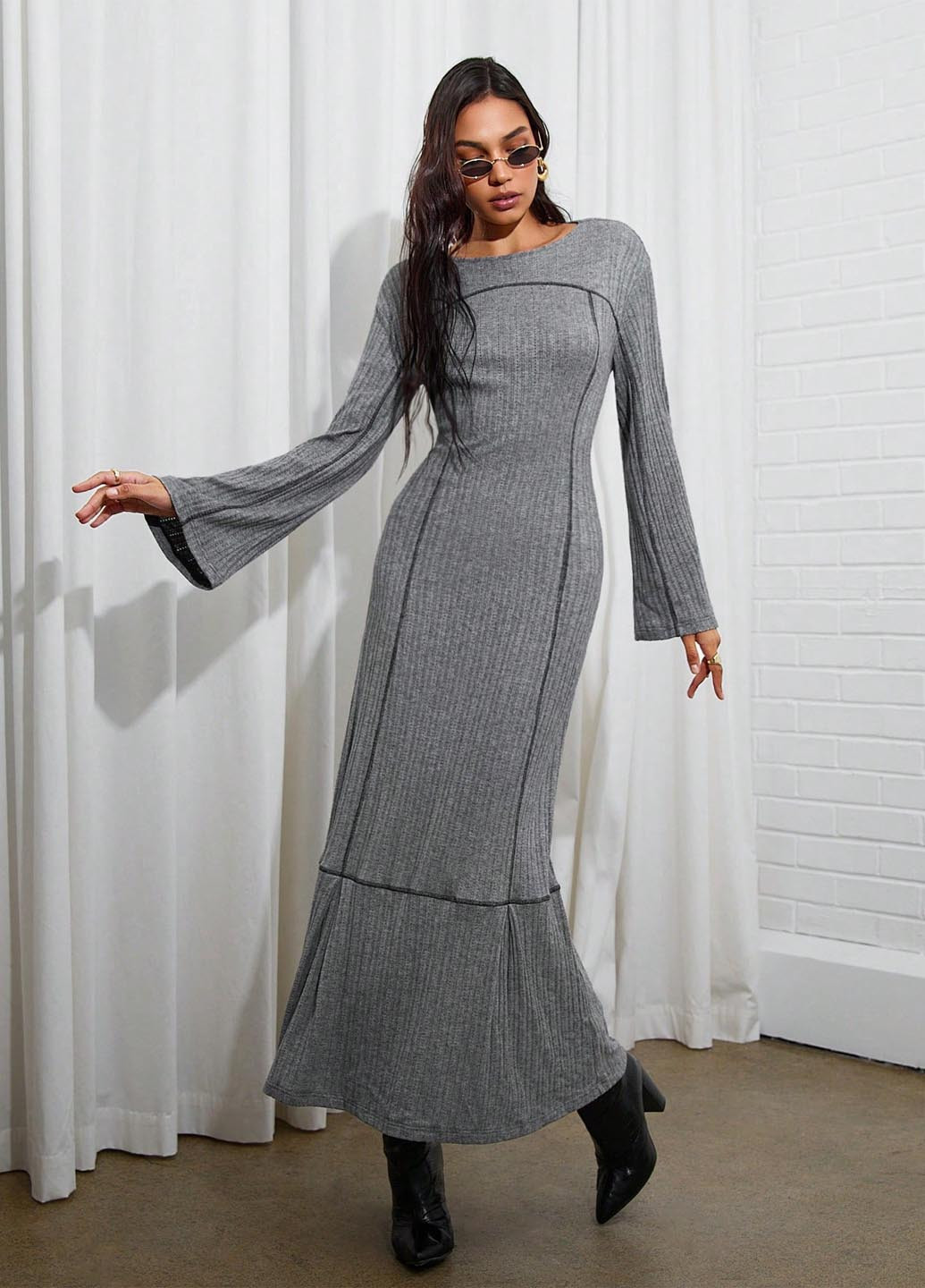 Сіра кежуал сукня годе SHEIN однотонна