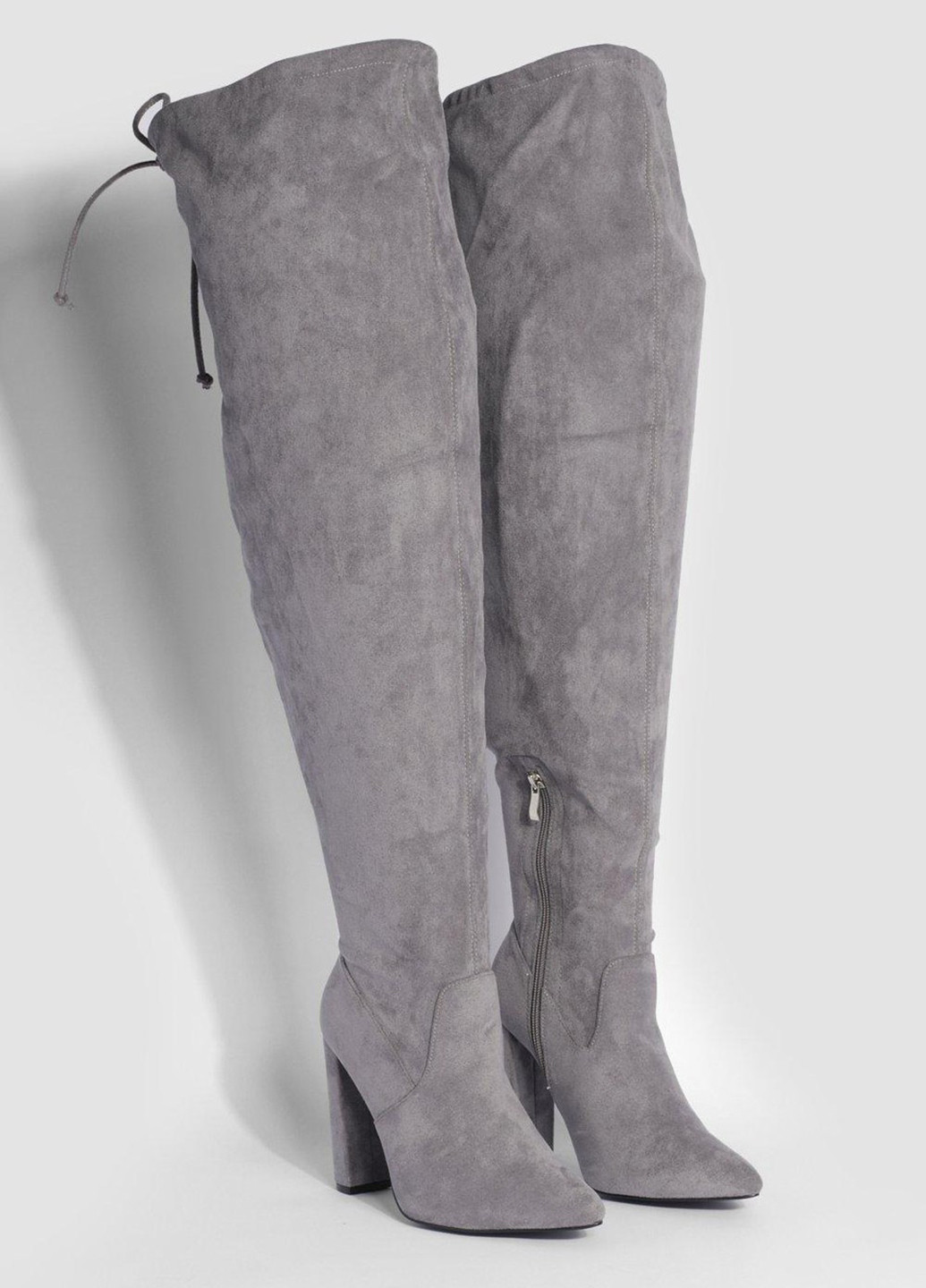 Серые осенние ботфорты Boohoo завязки