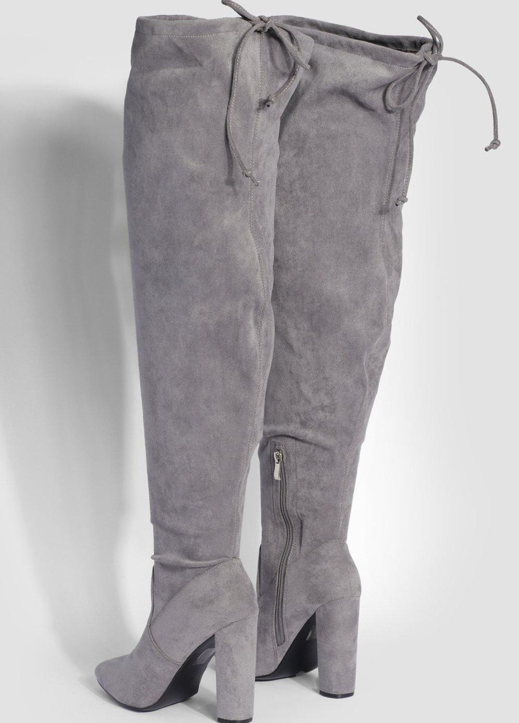 Серые осенние ботфорты Boohoo завязки