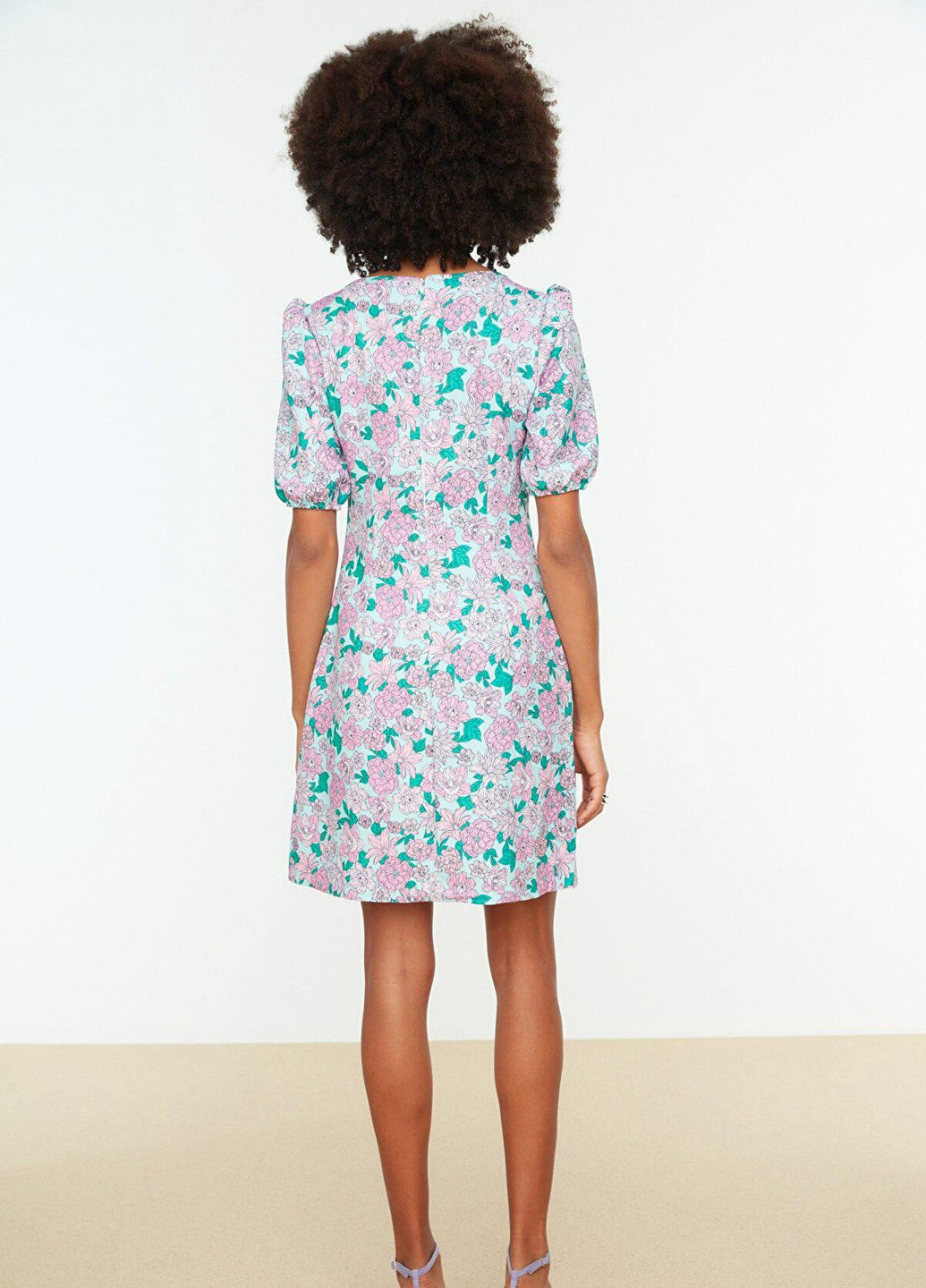 Блакитна повсякденний сукня AMORI з квітковим принтом