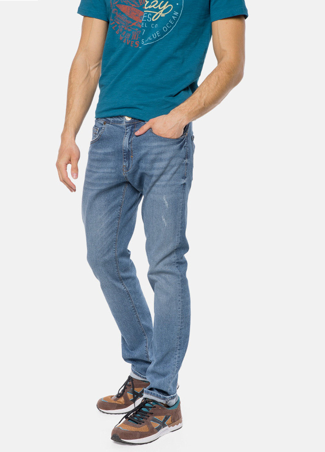 Джинси MR 520 середня талія однотонні сині джинсові