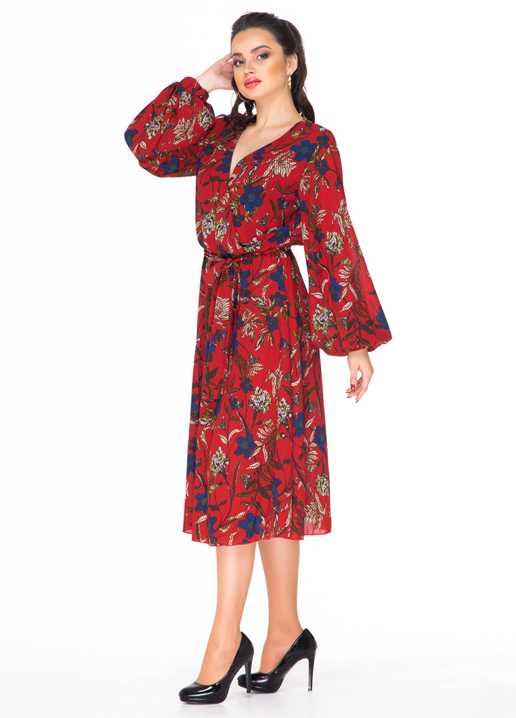 Красное кэжуал платье Alpama с цветочным принтом