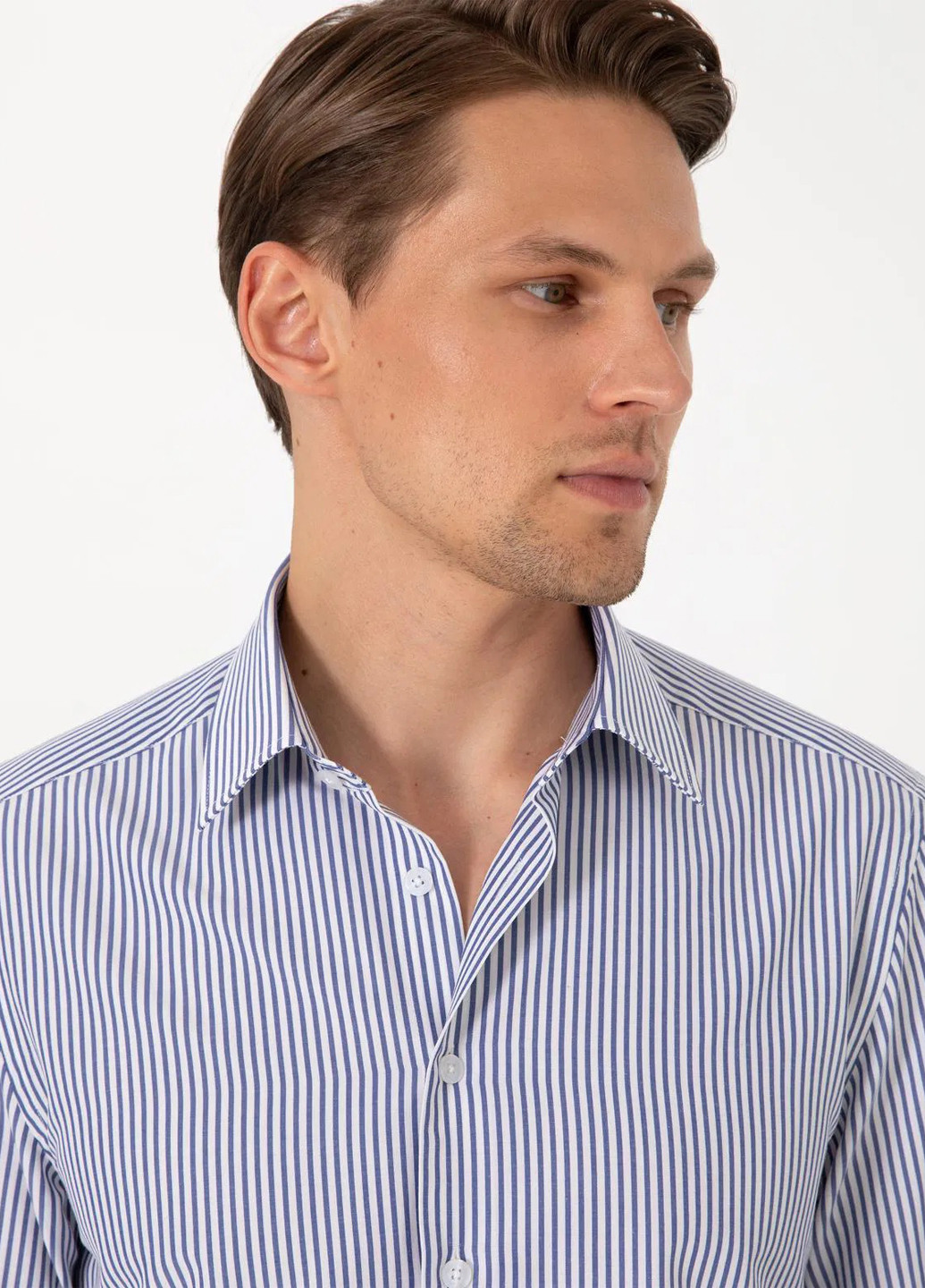 Синяя кэжуал рубашка в полоску Pierre Cardin