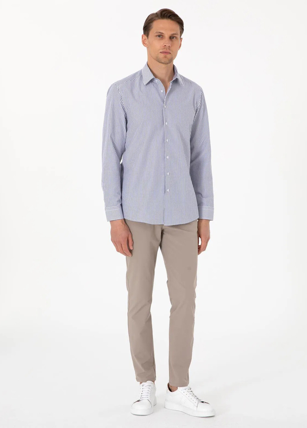 Синяя кэжуал рубашка в полоску Pierre Cardin