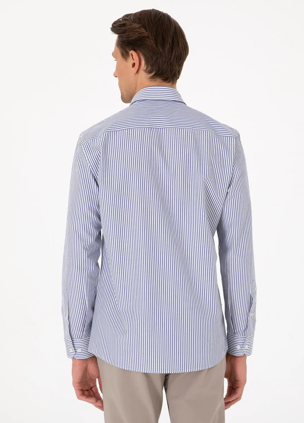 Синяя кэжуал рубашка в полоску Pierre Cardin