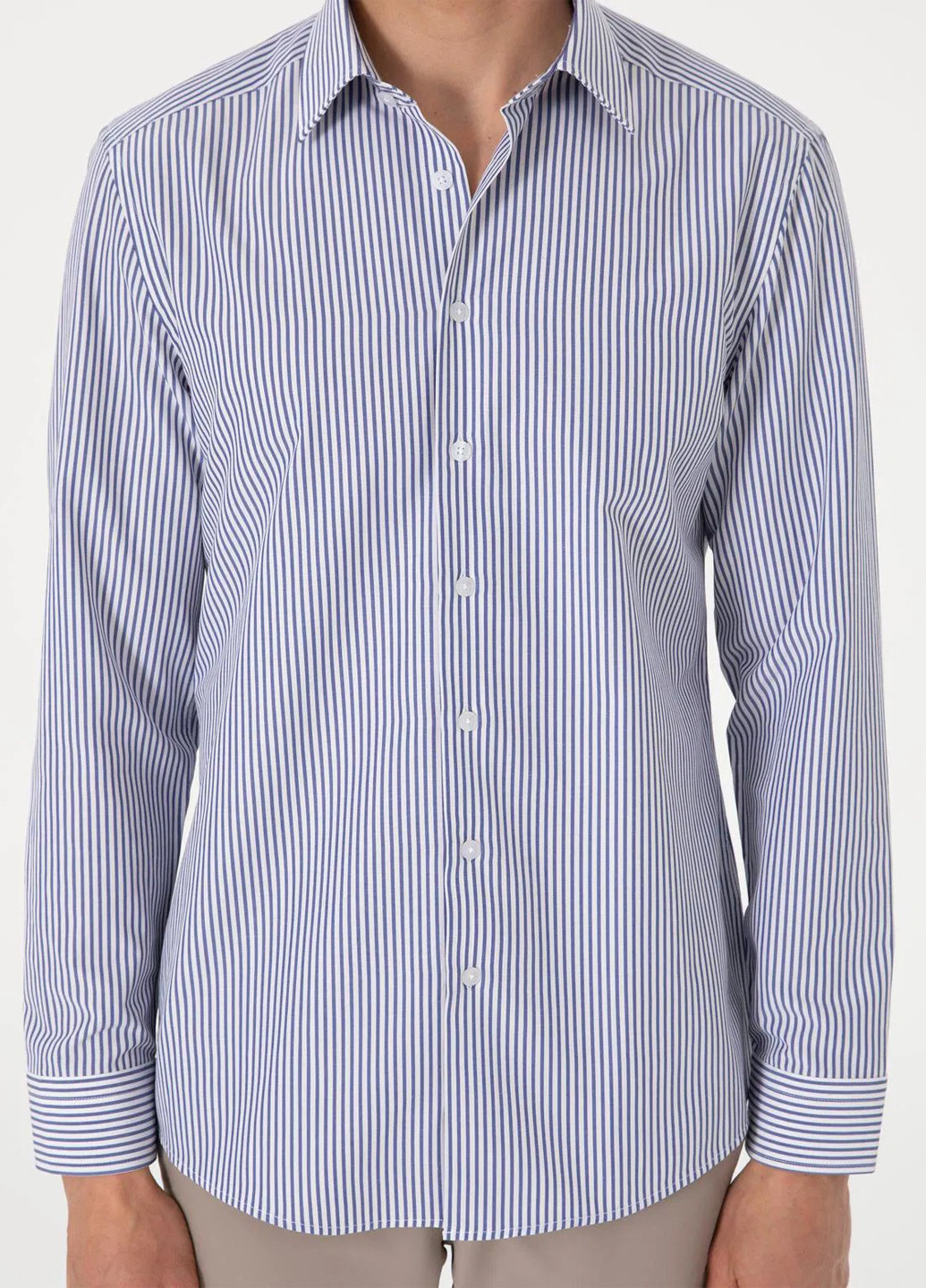 Синяя кэжуал рубашка в полоску Pierre Cardin