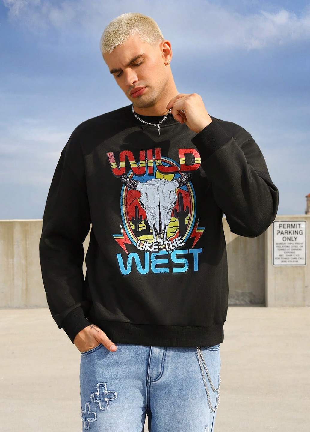 Черный свитшот SHEIN рисунок без декора (329544507)