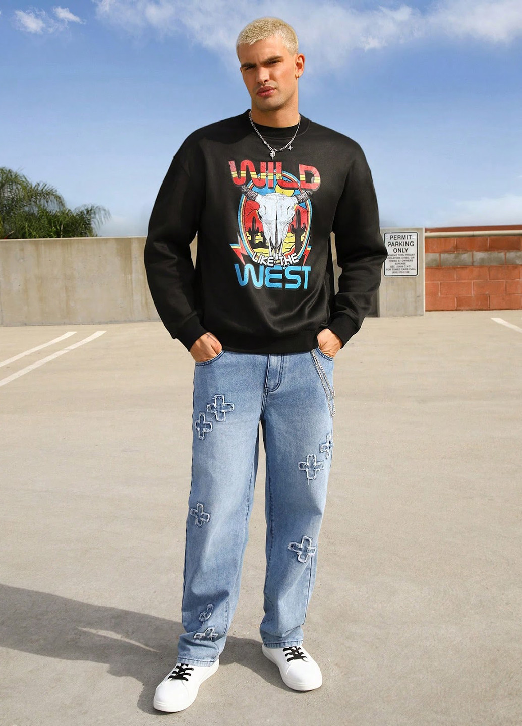 Черный свитшот SHEIN рисунок без декора (329544507)