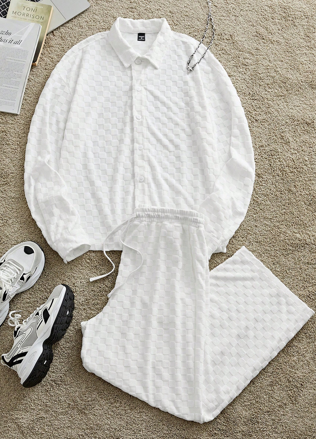 Белый демисезонный комплект (рубашка, брюки) SHEIN