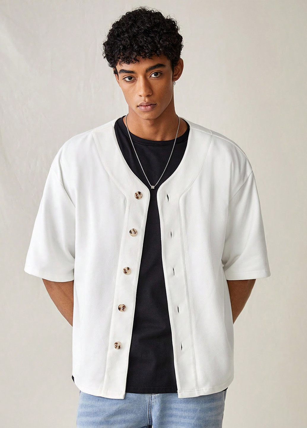 Белая кэжуал рубашка однотонная SHEIN