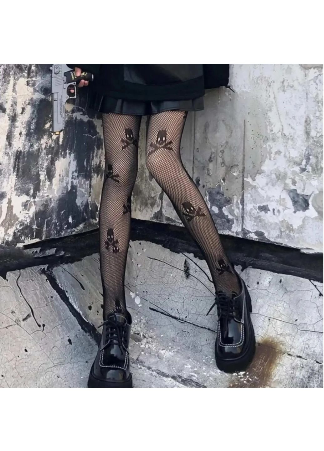 Чорні колготи в сітку з малюнком череп S/L No Brand (253517647)